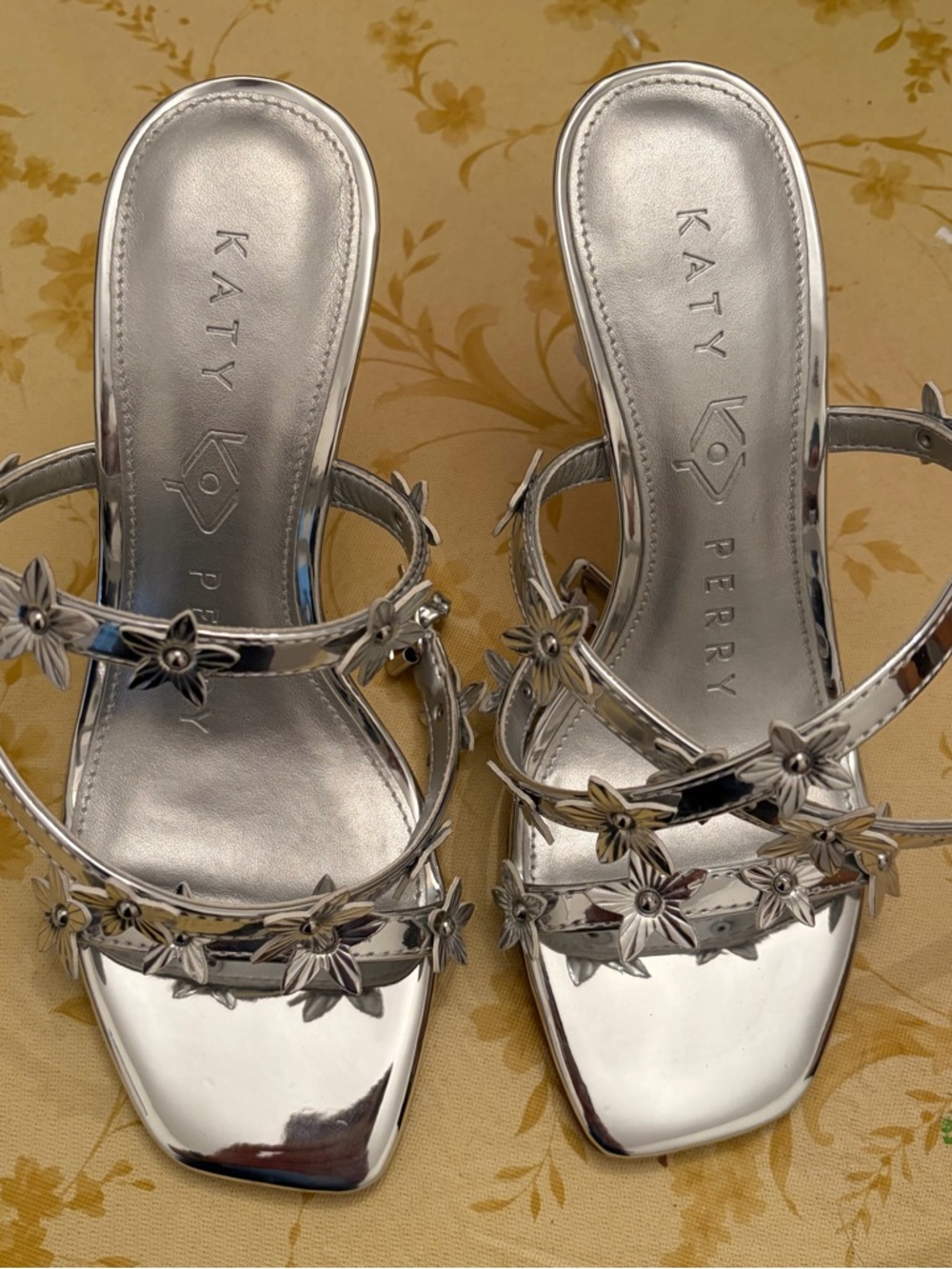 Katy Perry Collections Silver Floral Strap Heeled Slides